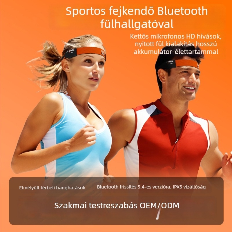 Sportos csontvezetéses Bluetooth fejhallgató nedvesítő sportfejpánttal, Bluetooth 5.4, 15 m hatótáv, akkumulátoridő >8 óra, mindennapi vízállóság, fejre rögzíthető, sztereó