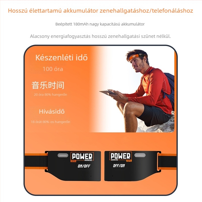 Sportos csontvezetéses Bluetooth fejhallgató nedvesítő sportfejpánttal, Bluetooth 5.4, 15 m hatótáv, akkumulátoridő >8 óra, mindennapi vízállóság, fejre rögzíthető, sztereó