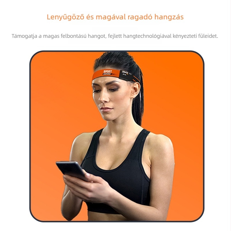 Sportos csontvezetéses Bluetooth fejhallgató nedvesítő sportfejpánttal, Bluetooth 5.4, 15 m hatótáv, akkumulátoridő >8 óra, mindennapi vízállóság, fejre rögzíthető, sztereó