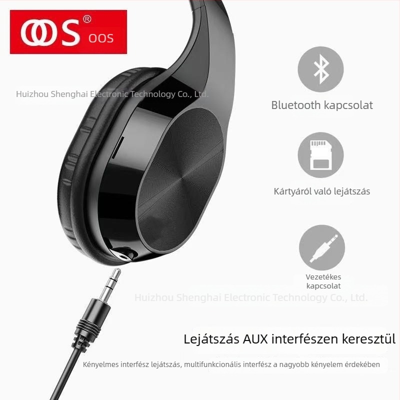 Vezeték nélküli Bluetooth over-ear fejhallgató, állítható kártya‑nyílással, kompatibil Apple, Android és Huawei eszközökkel, zene és esport számára