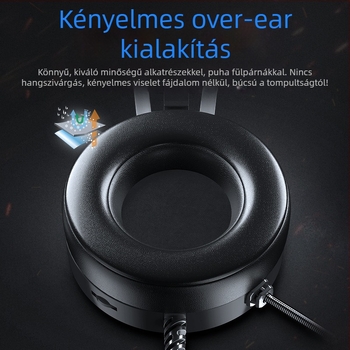 Játékfejhallgató mikrofonnal, 50 mm hangszórók, 20–20 kHz, 21 Ω, 2,2 m fonott kábel, 3,5 mm-es csatlakozó