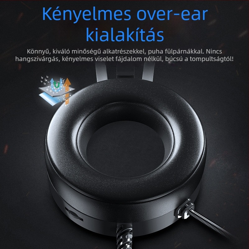 Játékfejhallgató mikrofonnal, 50 mm hangszórók, 20–20 kHz, 21 Ω, 2,2 m fonott kábel, 3,5 mm-es csatlakozó