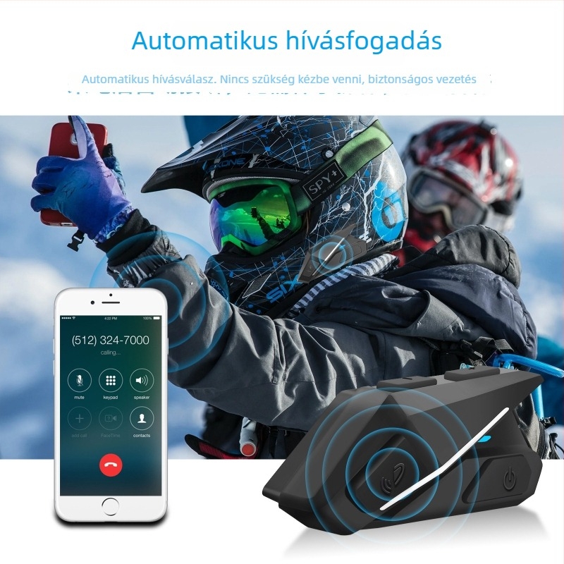 Motorkerékpár sisak Bluetooth headset hands-free hívásokkal és sztereó zenével – Bluetooth 5.0, 10 m hatótávolság, 8+ óra üzemidő, kettős fülhallgató, vízálló