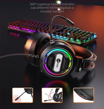 Lecoo HT401 kábeles gaming headset, 50 mm hangszórókkal, 3,5 mm inline dugó, beépített mikrofon, fejre helyezhető