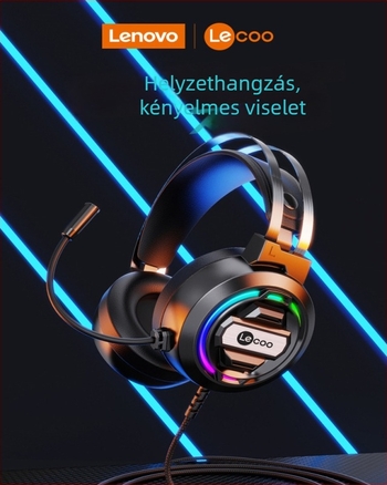 Lecoo HT401 kábeles gaming headset, 50 mm hangszórókkal, 3,5 mm inline dugó, beépített mikrofon, fejre helyezhető