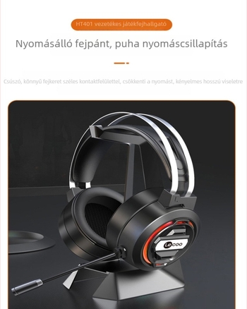 Lecoo HT401 kábeles gaming headset, 50 mm hangszórókkal, 3,5 mm inline dugó, beépített mikrofon, fejre helyezhető