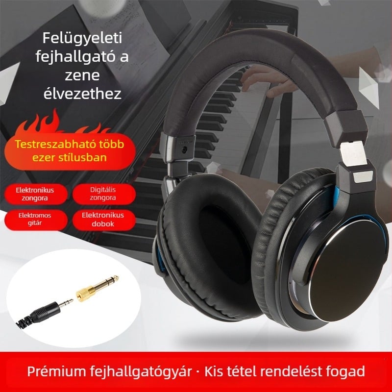 Kábeles DJ felügyeleti fejhallgató, 50 mm meghajtóval, 32 Ω, 3,5 mm csatlakozó, 3 m kábel, összecsukható