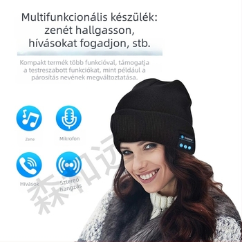 Bluetooth zenés kötött sapka LED világítással és beépített sztereó hangszórókkal, 15 m hatótáv, Bluetooth 5.4, akkumulátor üzemideje több mint 8 óra