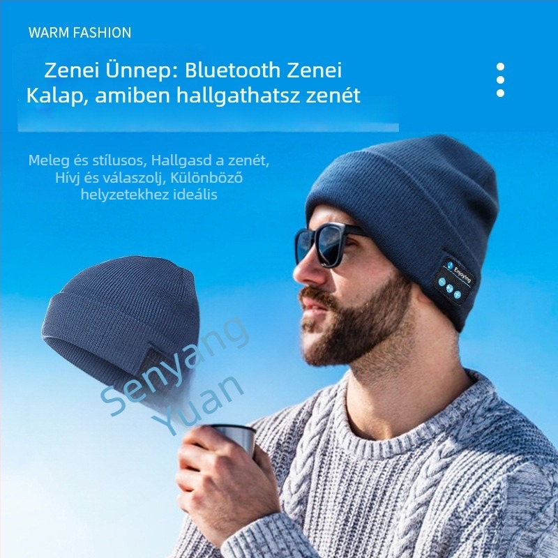 Bluetooth zenés kötött sapka LED világítással és beépített sztereó hangszórókkal, 15 m hatótáv, Bluetooth 5.4, akkumulátor üzemideje több mint 8 óra