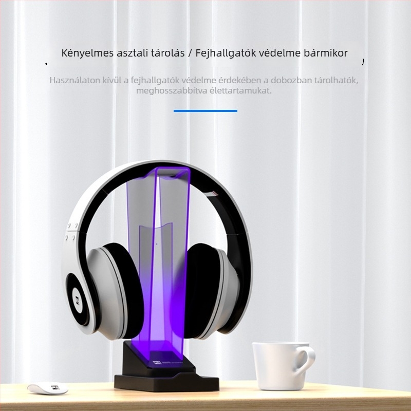 R8 HT02 fejhallgató tartó, függőleges világító alap négy USB-porttal