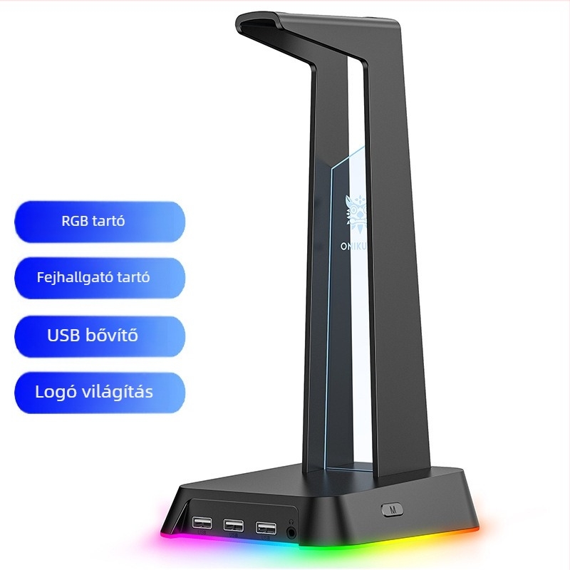 Fejhallgató asztali állvány ST-2, alumíniumötvözet + szilikon, USB-alapú RGB világítás, 1,5 m kábel