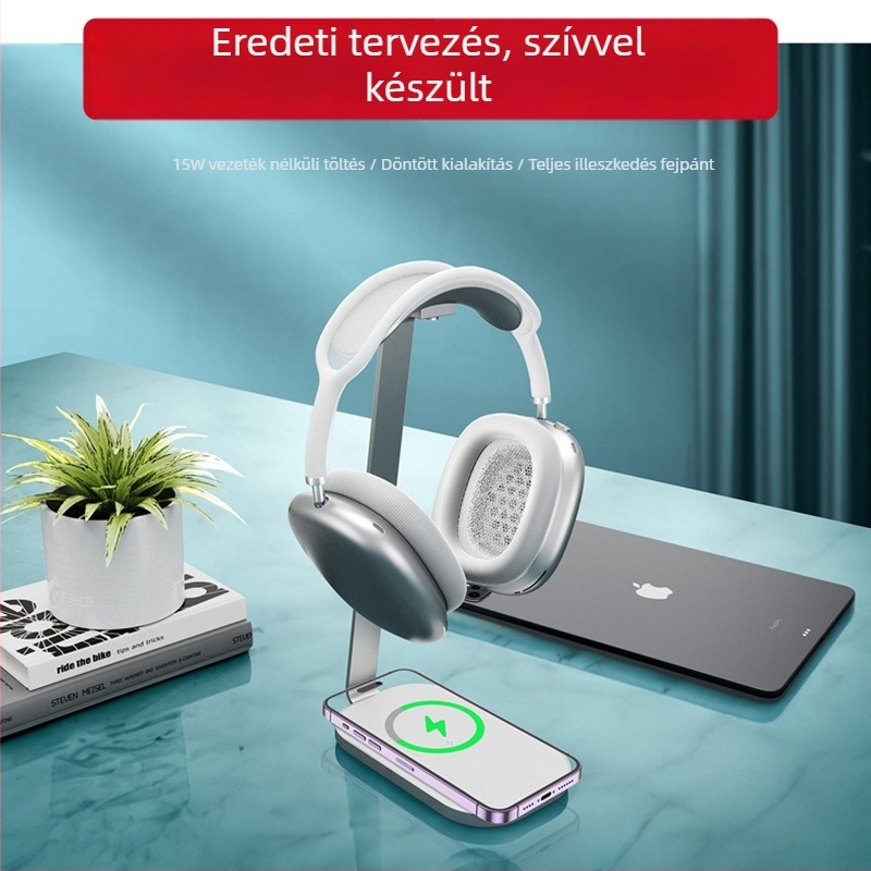 Asztali fejhallgató állvány vezeték nélküli töltéssel, alumínium ötvözet + szilikon, modell X3