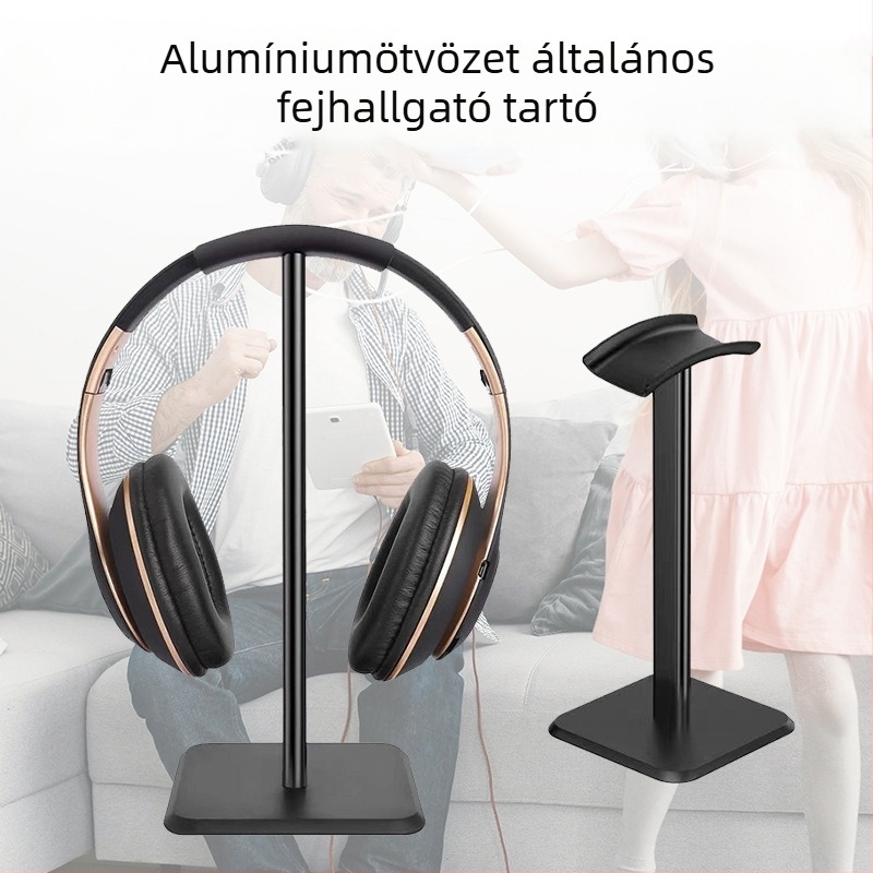 Asztali fejhallgató-tartó, alumíniumötvözet és szilikon kialakítás, modell 01, tárolásra és kiállításra