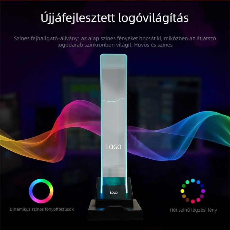 Többcélú fülhallgató és telefon tartó, átlátszó RGB LED világítással, 2 az 1-ben esports LED kijelző és tároló