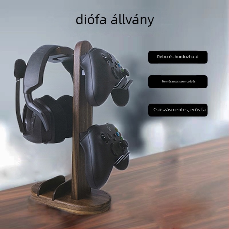 Asztali fejhallgató állvány masív diófából, minimalist design, 2024-ben megjelent