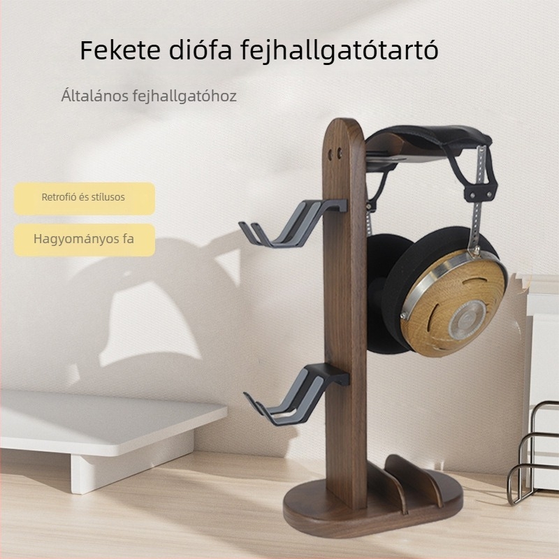 Asztali fejhallgató állvány masív diófából, minimalist design, 2024-ben megjelent