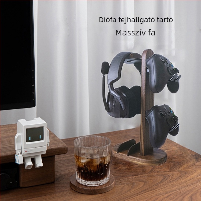 Asztali fejhallgató állvány masív diófából, minimalist design, 2024-ben megjelent