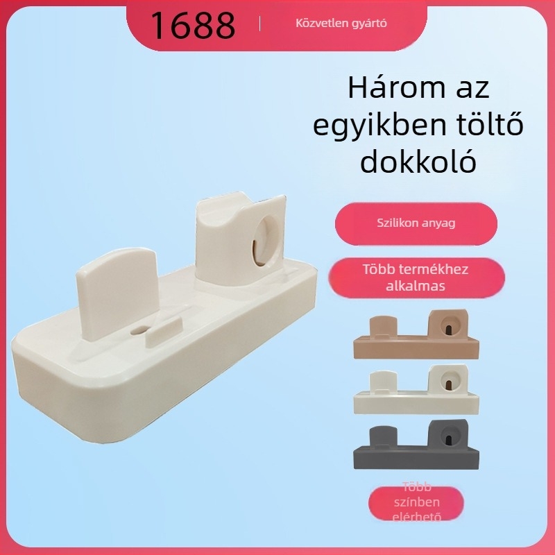 3 az 1-ben töltőállvány kábel tárolóval – iPhone, Apple Watch, okostele és fülhallgatóhoz – TPU, egyszerű stílus