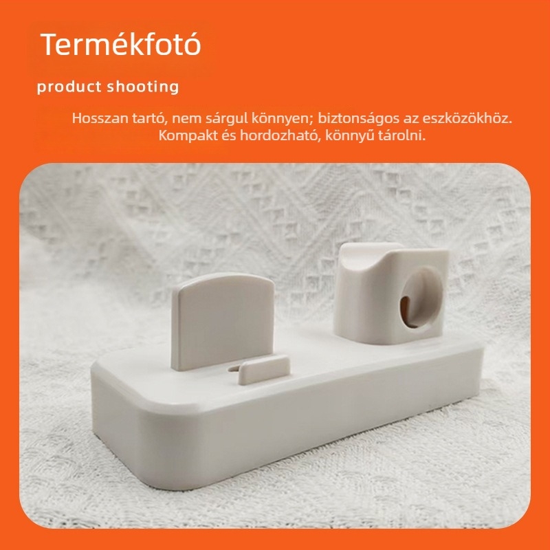 3 az 1-ben töltőállvány kábel tárolóval – iPhone, Apple Watch, okostele és fülhallgatóhoz – TPU, egyszerű stílus