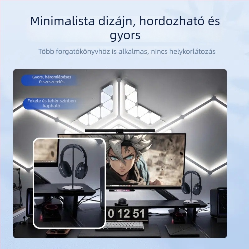 Fülhallgató állvány az asztalra, alumínium ötvözetű headset tartó játékokhoz