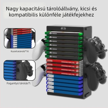 Játéklemez tároló állvány MZ-8035, ABS + alumínium ötvözet, PS4/PS5/XBOX-hoz, fogantyúval és fejhallgató-tárolóval
