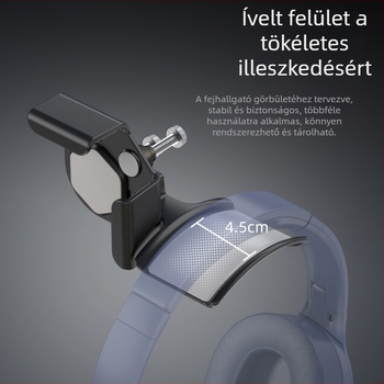 Fejhallgató falra szerelhető állvány, furatmentes kialakítás, fejhallgató tárolására, modell STB8D8XR, tömege 100 g