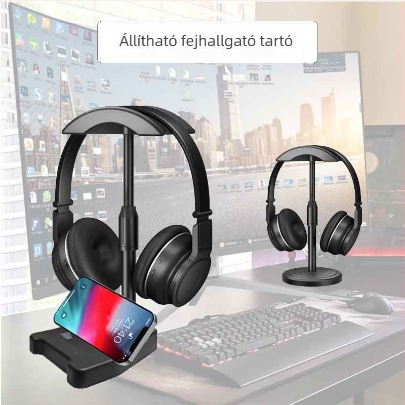 Fejhallgató állvány - univerzális, asztali számítógéphez, irodai használatra