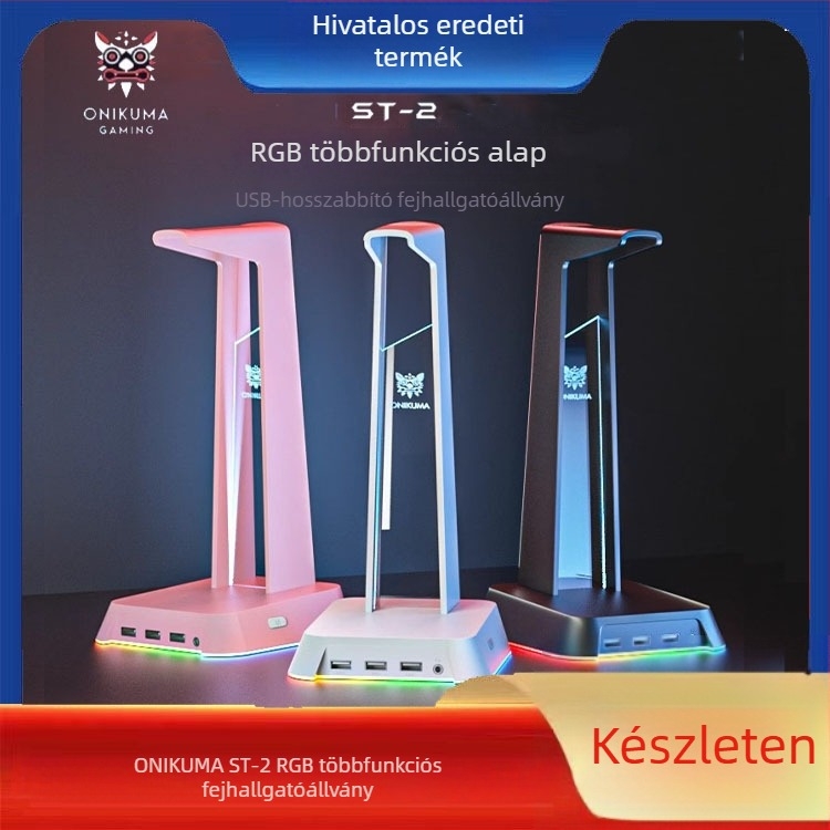 ST-2 Asztali fejhallgatóállvány USB interfeszssel, világító, többfunkciós, 384 g