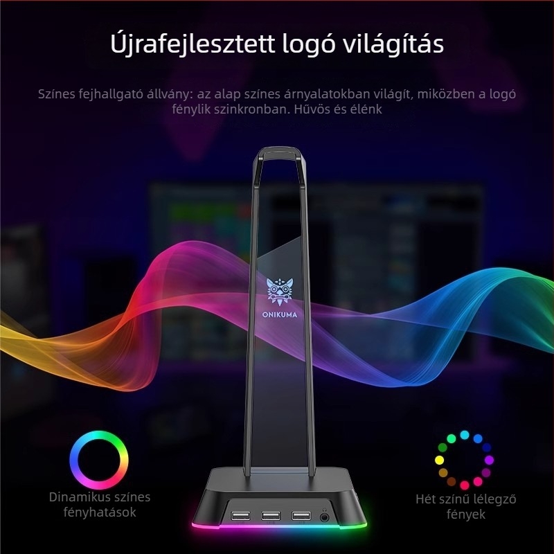 ST-2 Asztali fejhallgatóállvány USB interfeszssel, világító, többfunkciós, 384 g
