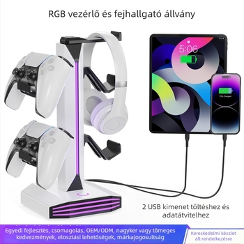 Fejhallgató tartó RGB világítással, 2 USB töltőporttal, USB interfész, ABS test, Optical Fidelity