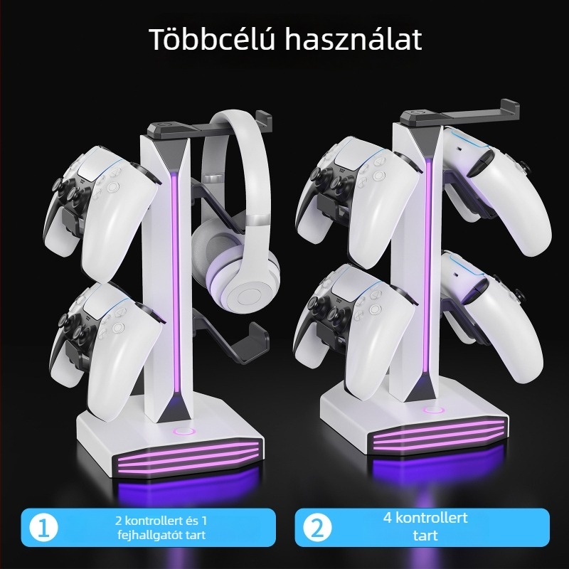 Fejhallgató tartó RGB világítással, 2 USB töltőporttal, USB interfész, ABS test, Optical Fidelity
