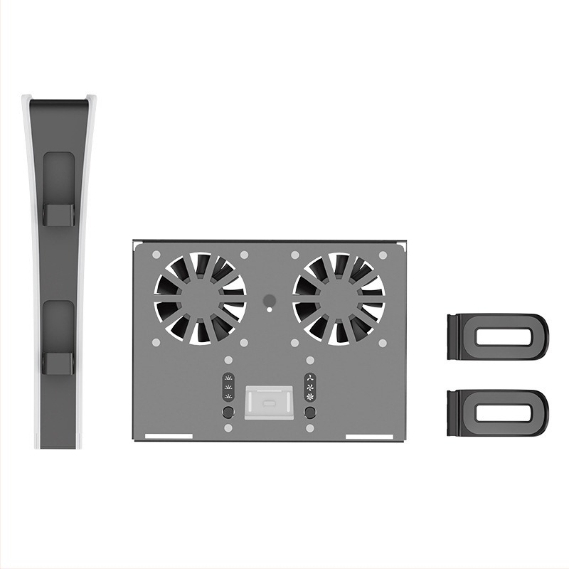 PS5 falra szerelhető hűtőventilátoros tartó, kontroller-tartó, töltő és fejhallgató-tartó (Kompatibilis PS5 Slim/Pro-hoz, Anyag: vas + ABS, Modell: HBP-545)