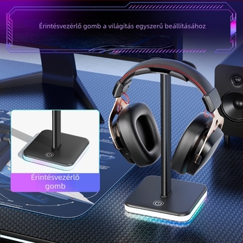 Fejhallgató állvány RGB világítással és érintéses színváltással, tároló fejhallgató és mikrofon számára, esports-hoz, többfunkciós.