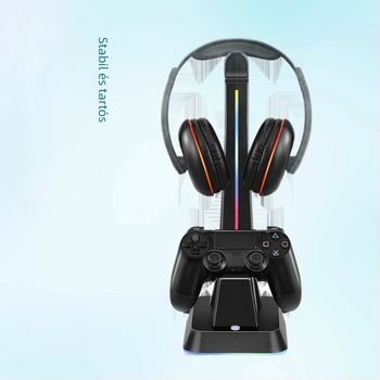 PS5/PS4/XSX/Switch Pro kontrollerek töltőállványa fejhallgató-akasztóval és RGB világítással
