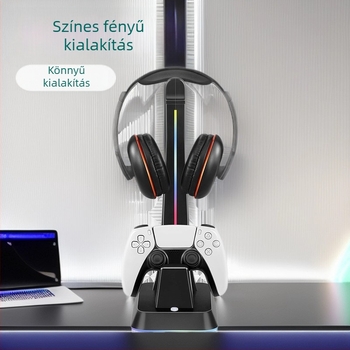 PS5/PS4/XSX/Switch Pro kontrollerek töltőállványa fejhallgató-akasztóval és RGB világítással