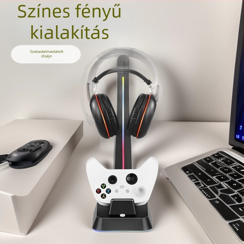 PS5/PS4/XSX/Switch Pro kontrollerek töltőállványa fejhallgató-akasztóval és RGB világítással