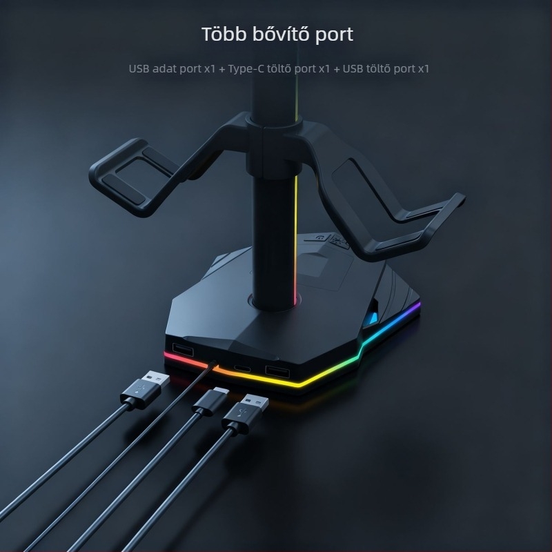 Többfunkciós állvány játékvezérlőhöz és fejhallgatóhoz RGB világítással és USB-bővítéssel — Kompatibilis PS5, PS4, PS3 és Switch