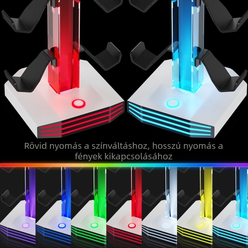 Fejhallgató tartó RGB világítással, USB adatátvitel, tartó és töltési funkció — anyagok: akril és ABS