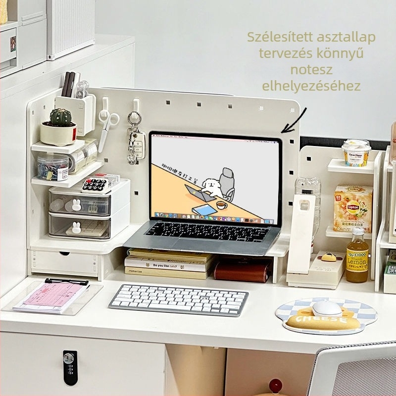 Fából készült sarok íróasztal tárolópolc átlátszó panellel, 6 réteg, egyszerű és modern stílus, utazási tárolás