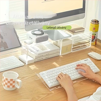 Akril billentyűzet állvány asztali használatra, átlátszó emelő polccal a gépeléshez