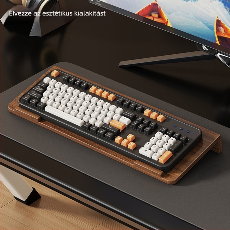 Tömörfa billentyűzet állvány, asztali emelős tartó, íróasztali polc