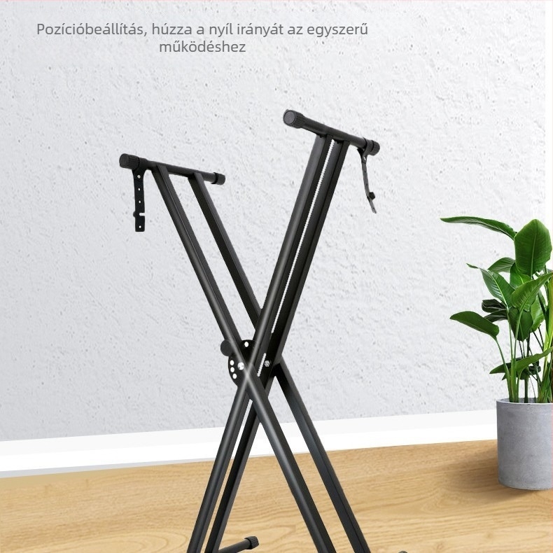 Elektronikus zongora állvány, vasból, modell CT-004, összecsukható dupla csöves váz, emelhető kétszintes kialakítás