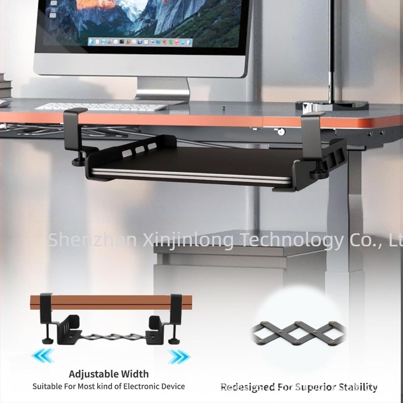 Íróasztal alatti laptop-tartó, fúrás nélkül, állítható, összecsukható, billentyűzet és könyv tárolóval, modell ZDS003