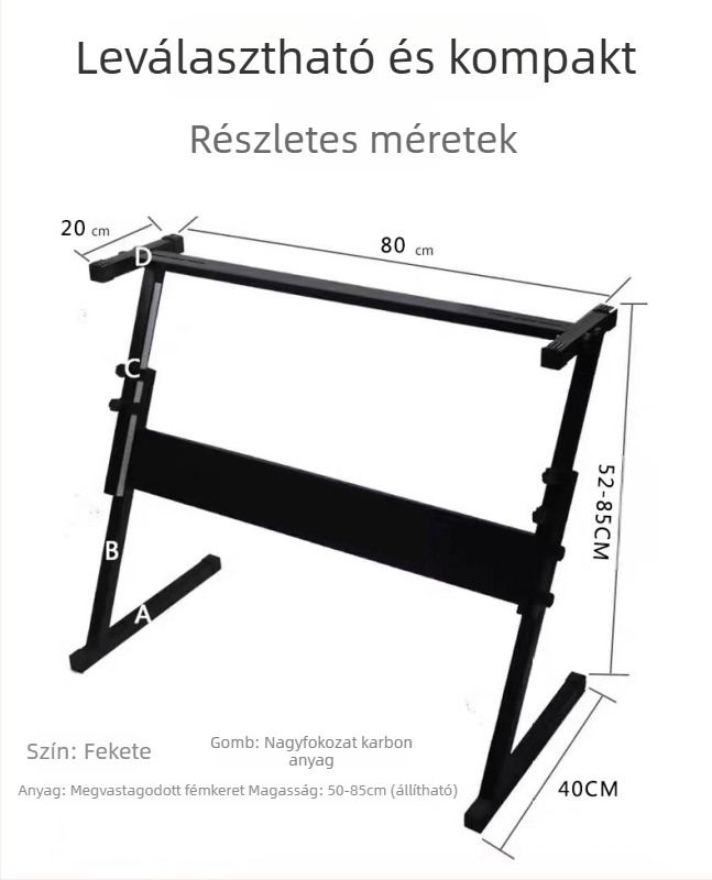 Z-típusú fém elektronikus orgona állvány, 25 mm négyzetcső vázzal, univerzális