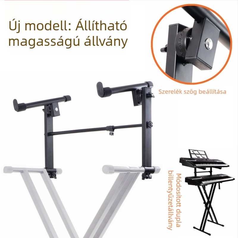 Állítható szögű, felemelt X-alakú állvány elektromos zongorához, két szintű és dupla cső dizájn két billentyűzethez, modell X5A