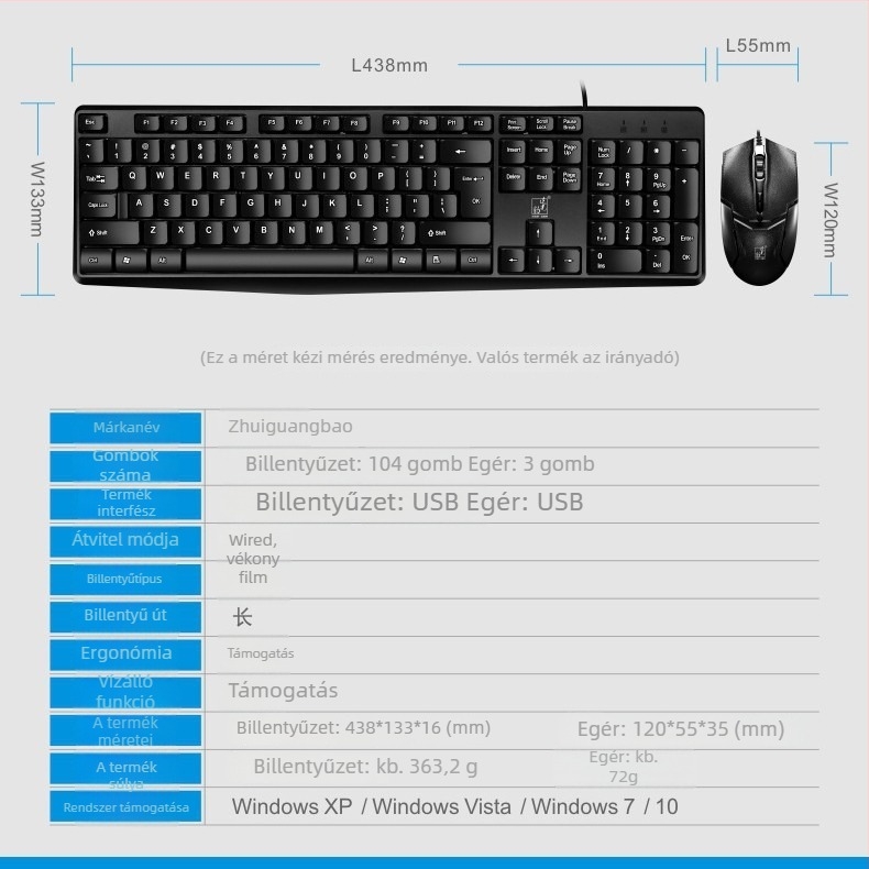 Chasing Leopard Q9B Kábeles billentyűzet és egér készlet USB, 1000 DPI, Ergonomikus, Vízálló, Nyomtatott logó, 1 éves cseregarancia