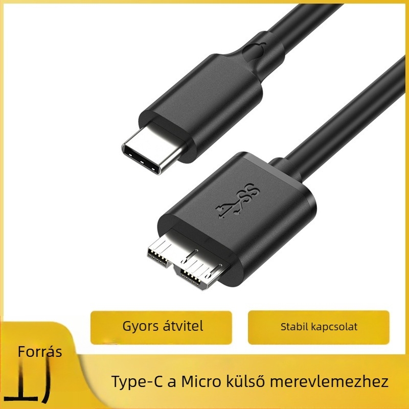 Type-C-ról Micro-B USB 3.0 külső merevlemez kábel számítógéphez, laptophoz és mobiltelefonhoz