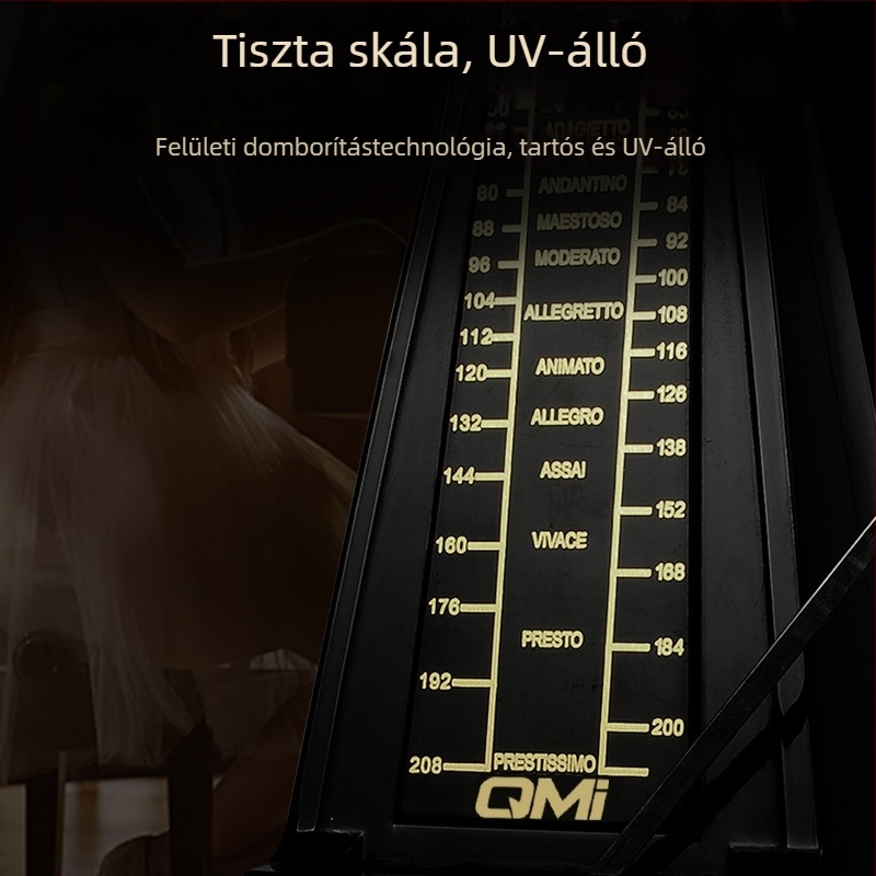 Metronom hangszerhez; Qmi mechanikus metronom modell; test magas minőségű műgyantából; dobozos csomagolás.