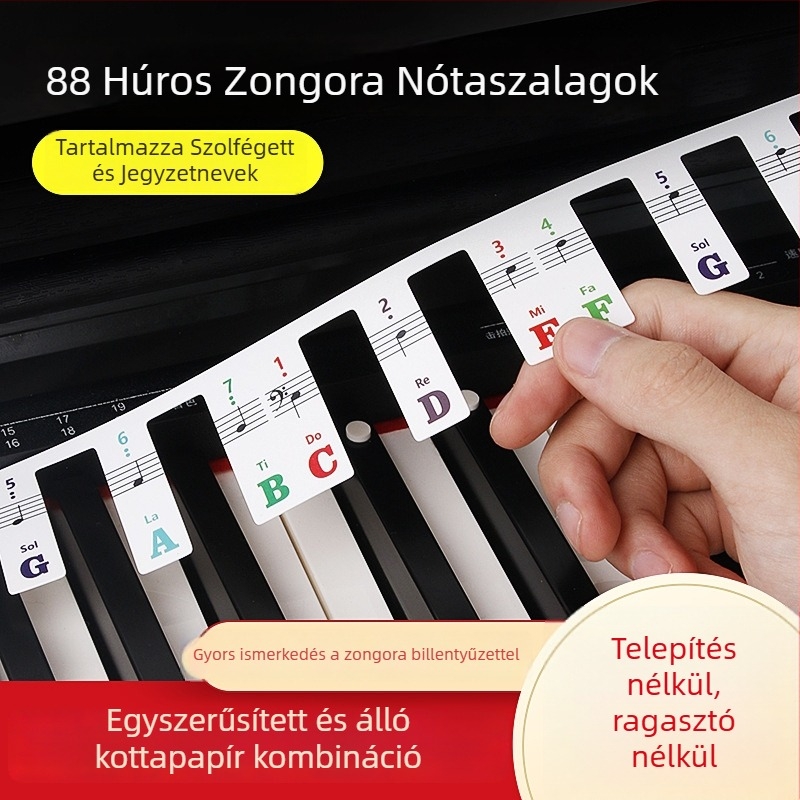 Maner zongora billentyűzet matrica, 88 billentyű, ragasztás nélkül, jelölők öt vonalas kottahoz