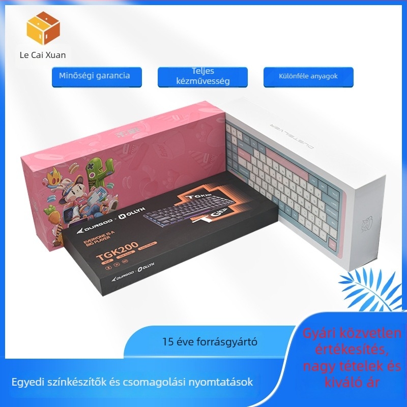 Mechanikus billentyűzetekhez csomagoló doboz készlet, papírkarton, offset nyomtatás, modell 010, teherbírás 500 g, testreszabás elérhető